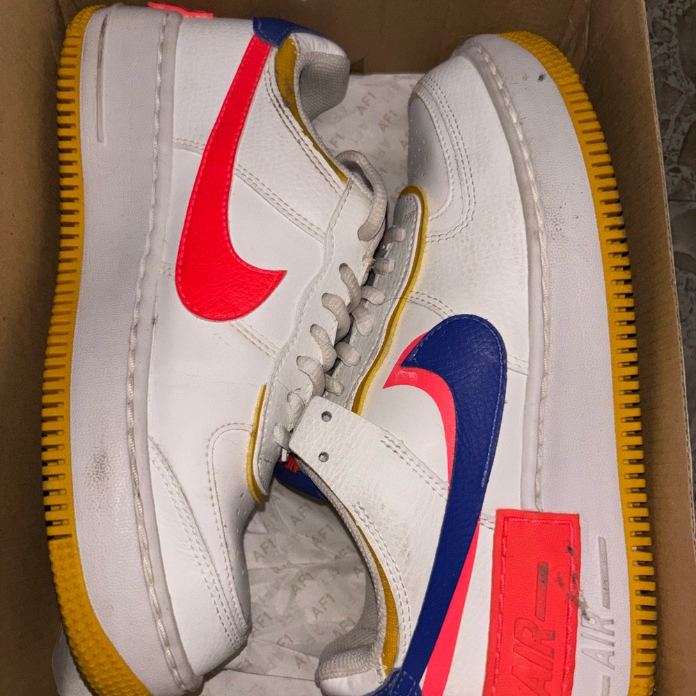 Nike Air Force 1 Shadow White Crimson Blue (Size 6y)